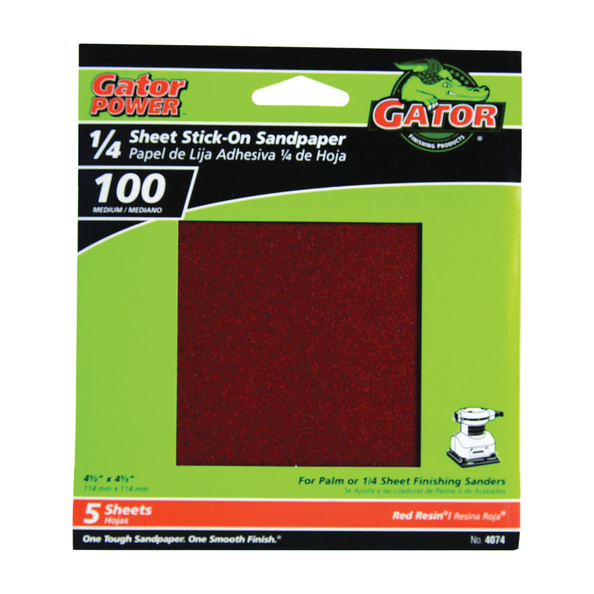 Gator 4074 Sanding Sheet, 4-1/2 in L, 4-1/2 in W, Medium, 100 Grit, Aluminum Oxide Abrasive