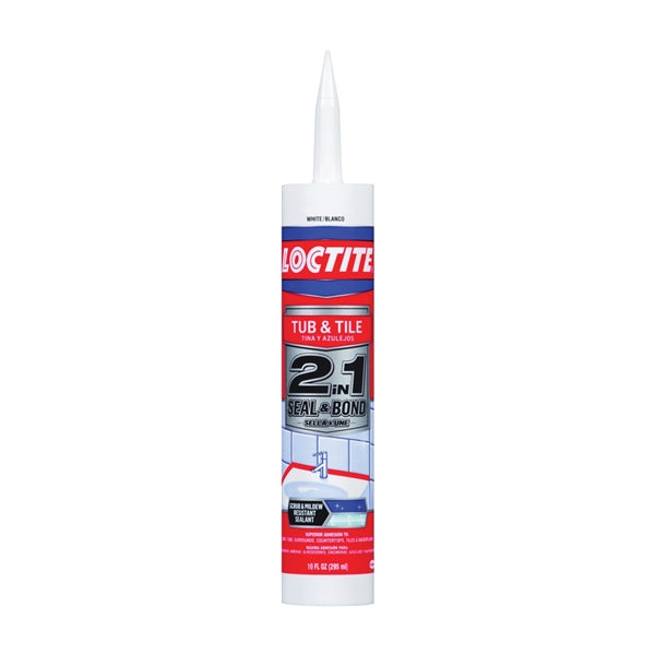 Loctite 2-In-1 2154739 Tub and Tile Adhesive Caulk, White, 20 to 170 deg F, 10 oz Cartridge
