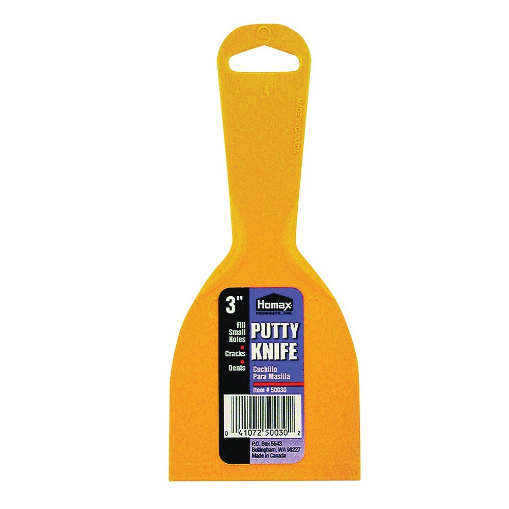 Homax 40-00030 Putty Knife, 3 in W Blade, Polystyrene Blade, Polystyrene Handle