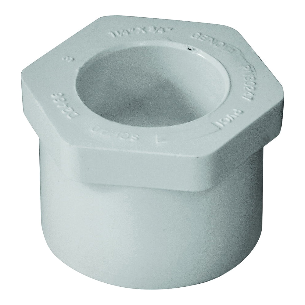 GENOVA 300 Series 30245 Reducing Bushing, 1-1/4 x 1/2 in, Spigot x Slip, White, SCH 40 Schedule