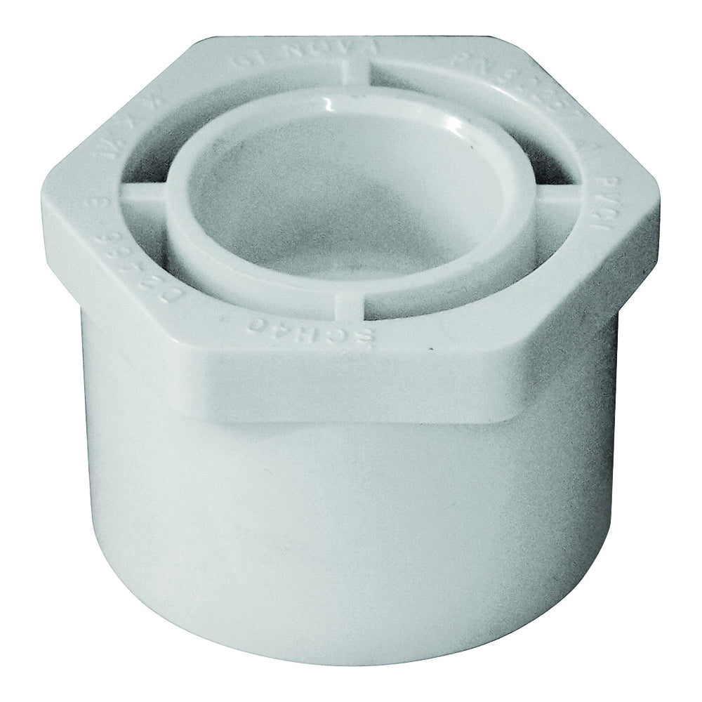 GENOVA 300 Series 30257 Reducing Bushing, 1-1/2 x 3/4 in, Spigot x Slip, White, SCH 40 Schedule