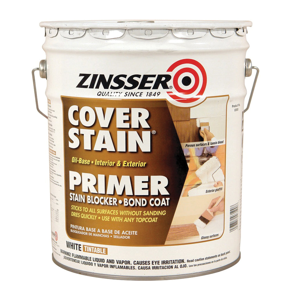 ZINSSER Cover-Stain 03500 Exterior Primer, Flat/Matte, White, 5 gal