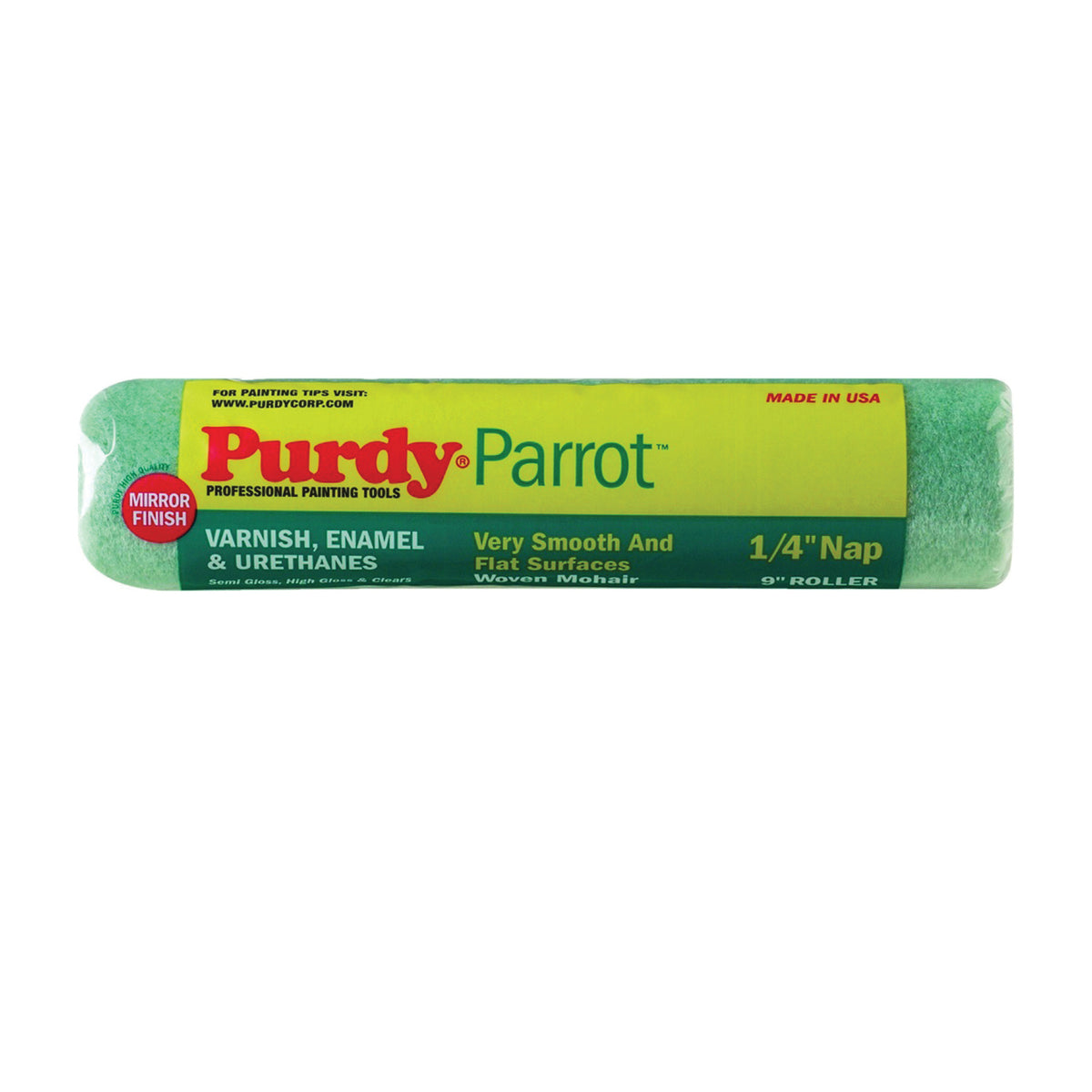Purdy Parrot 144644091 Paint Roller Cover, 1/4 in Thick Nap, 9 in L, Mohair Fabric Cover