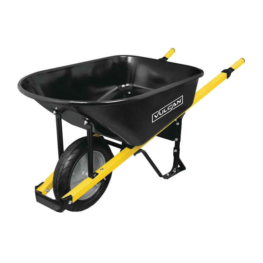 Vulcan 34472 Contractor Wheelbarrow, 6 cu-ft Volume, Steel, 1 -Wheel, 16 in Wheel, Cushion-Grip Handle