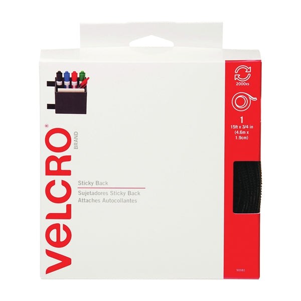 VELCRO Brand 90082 Fastener, 3/4 in W, 15 ft L, Nylon, White, Rubber Adhesive