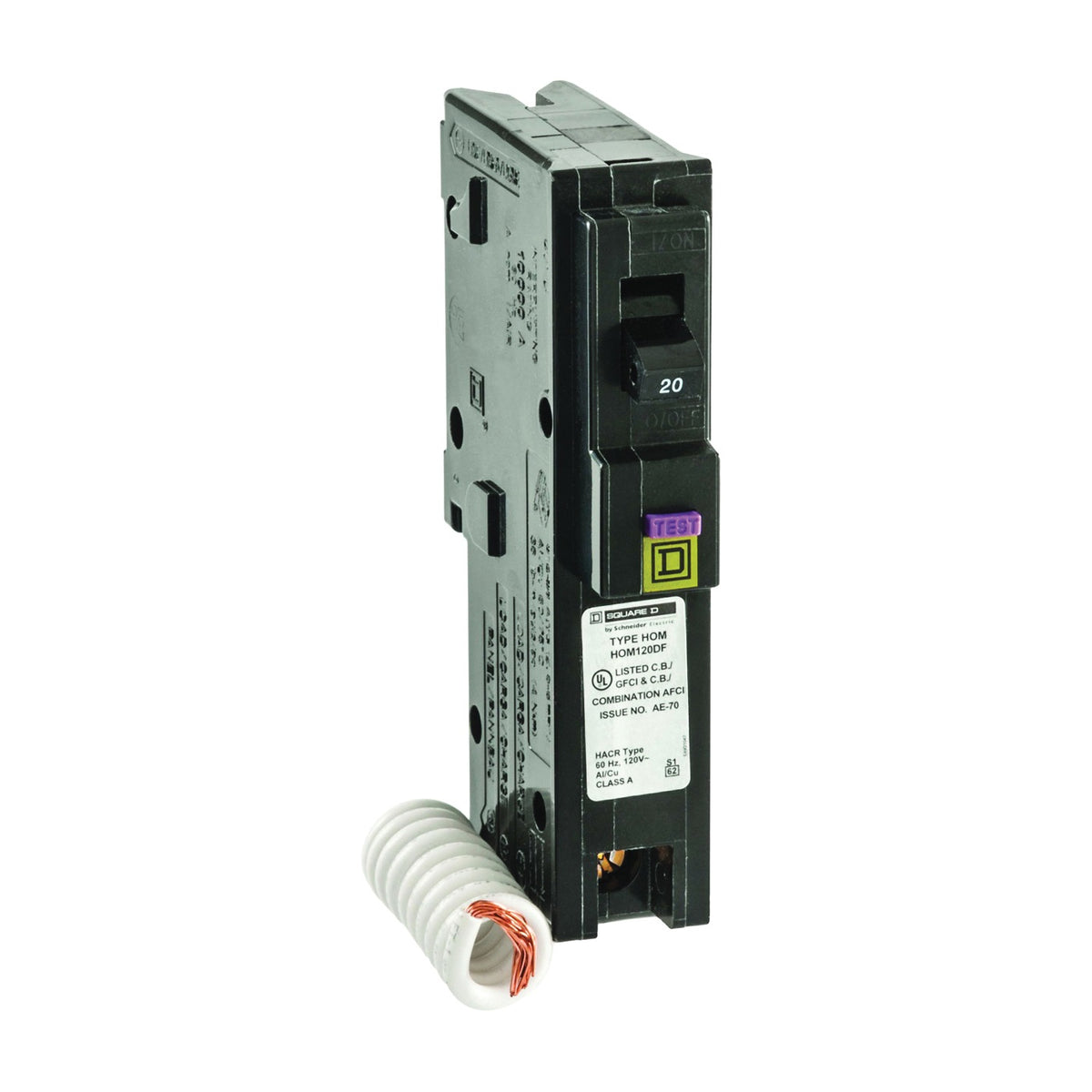 Square D HOM120DFC Circuit Breaker, Dual Function, Mini, 20 A, 1 -Pole, 120 V, Plug Mounting