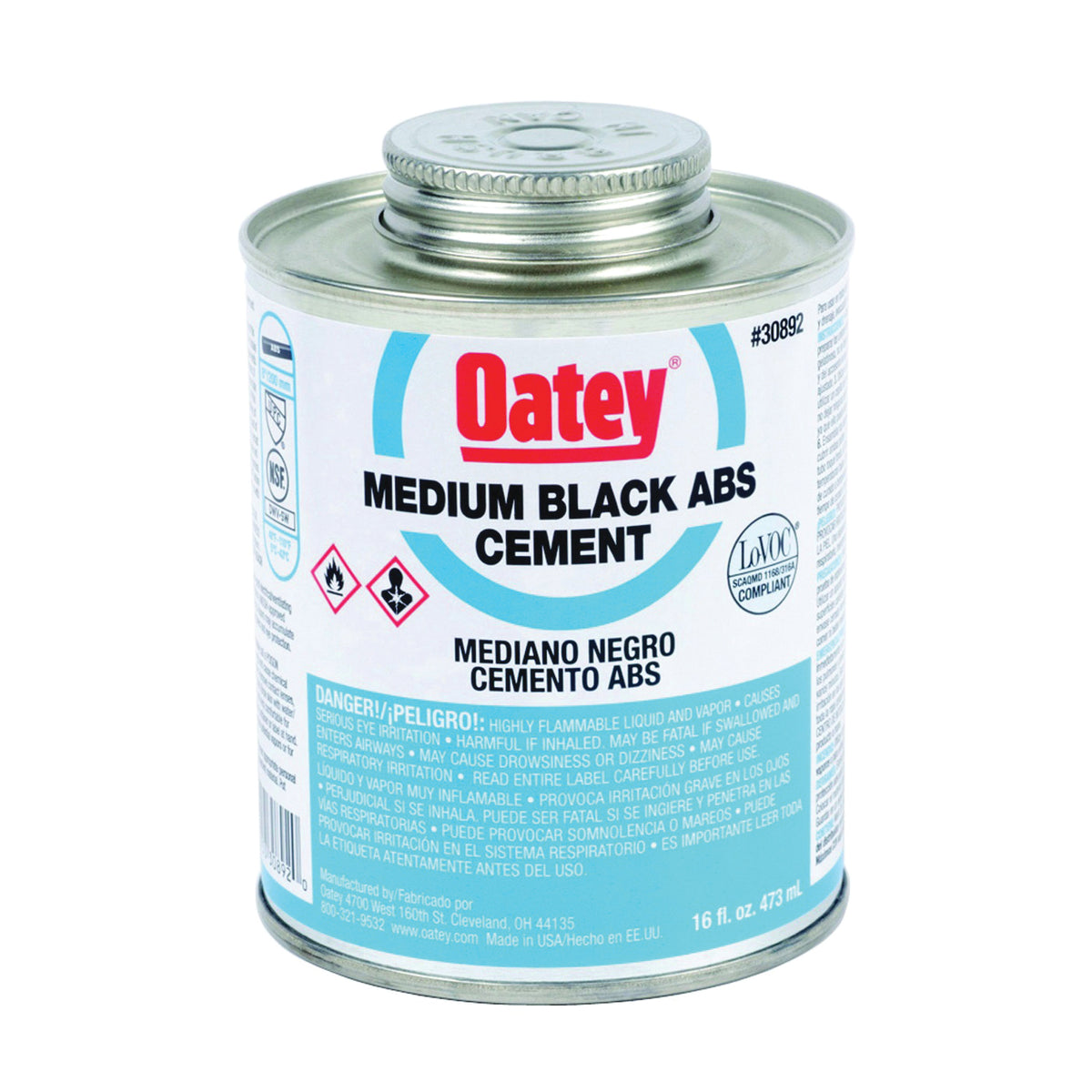 Oatey 30999 Solvent Cement, Opaque Liquid, Black, 4 oz Can