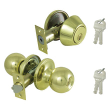 Load image into Gallery viewer, Prosource Deadbolt and Entry Lockset, 3 Grade, Saturn Handle, Keyed Alike Key, Brass, Polished Brass
