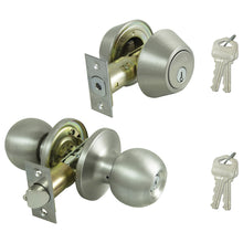 Load image into Gallery viewer, Prosource Deadbolt and Entry Lockset, 3 Grade, Saturn Handle, Keyed Alike Key, Stainless Steel, Stainless Steel
