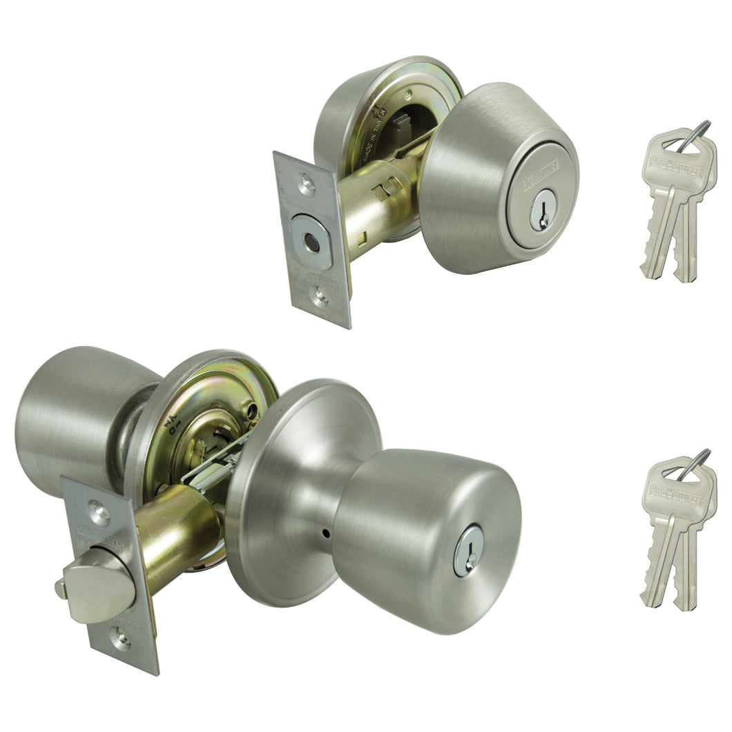 Prosource Deadbolt and Entry Lockset, 3 Grade, Tulip Handle, Keyed Alike Key, Stainless Steel, Stainless Steel