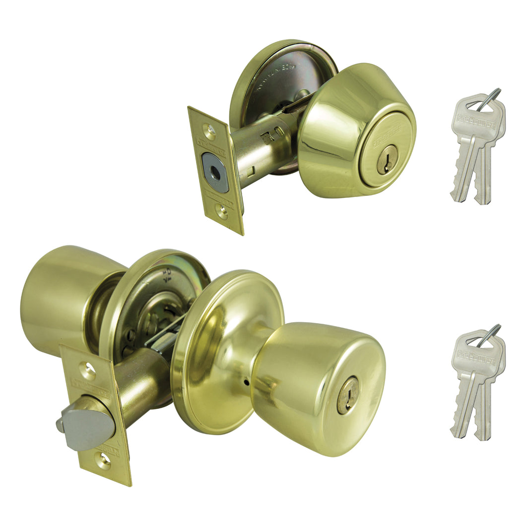 Prosource Deadbolt and Entry Lockset, 3 Grade, Tulip Handle, Keyed Alike Key, Brass, Polished Brass
