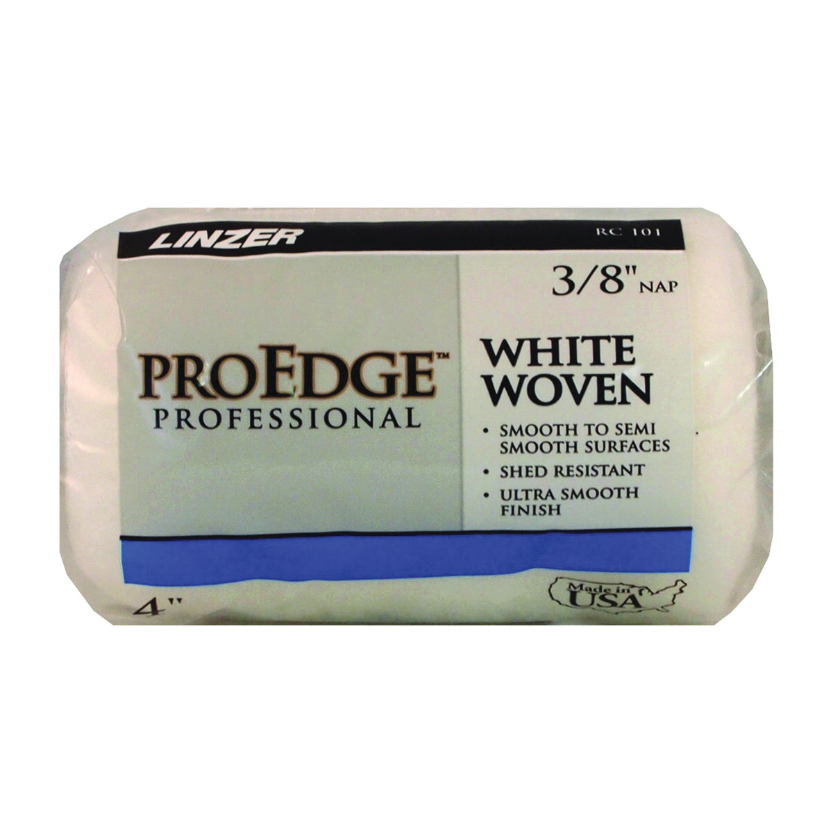 Linzer RC 101-4 Paint Roller Cover, 3/8 in Thick Nap, 4 in L, Woven Fabric Cover, White