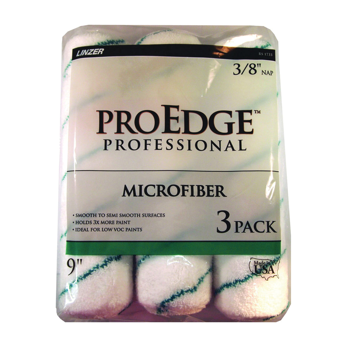 Linzer RS 1733 Paint Roller Cover, 3/8 in Thick Nap, 9 in L, Microfiber Cloth Cover