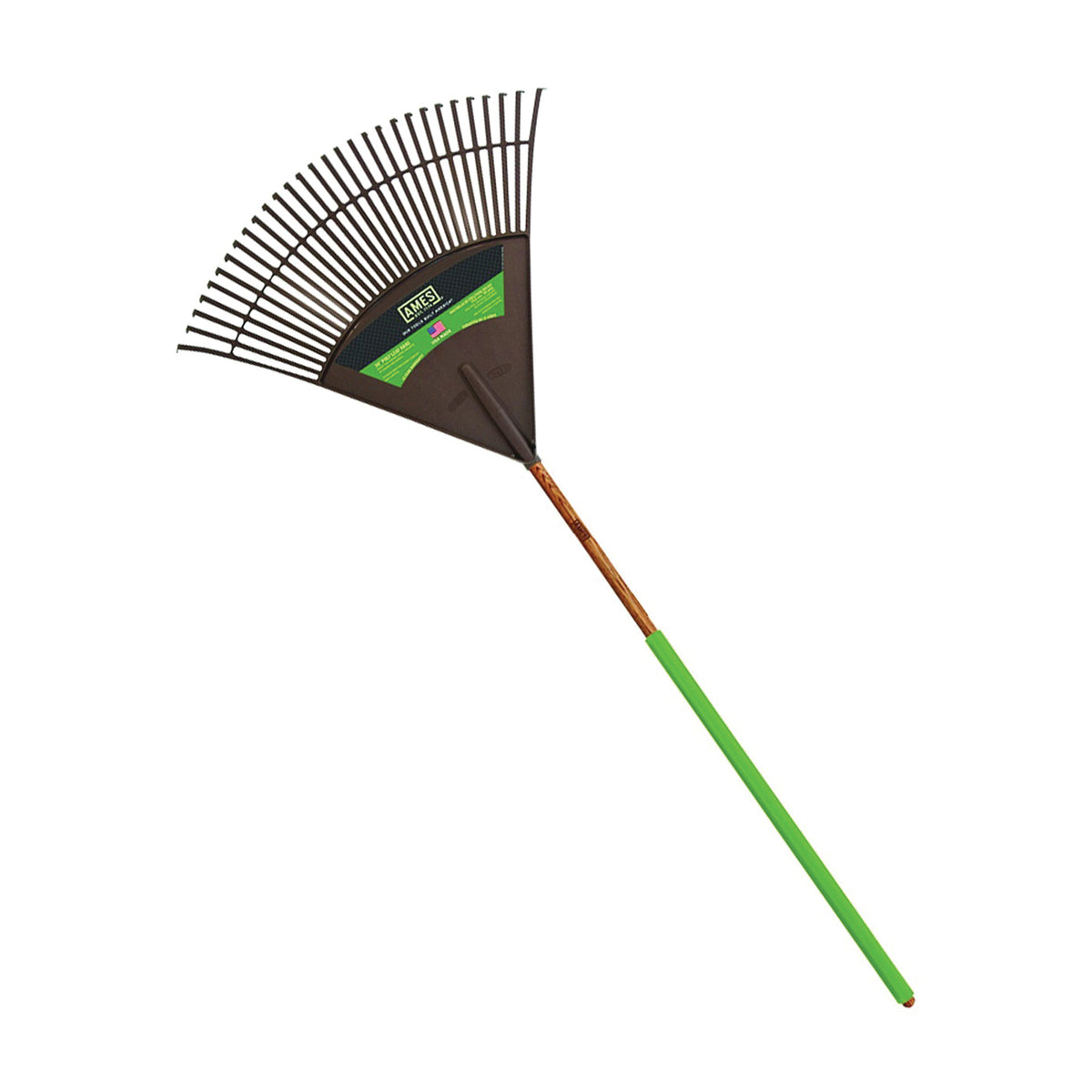 AMES 2915712 Leaf Rake, Poly Tine, 30-Tine, Wood Handle, 48 in L Handle