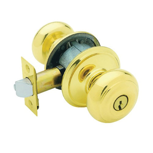 Schlage Georgian Series F51A GEO 505 Keyed Entry Knob, Solid Brass/Zinc, Brass