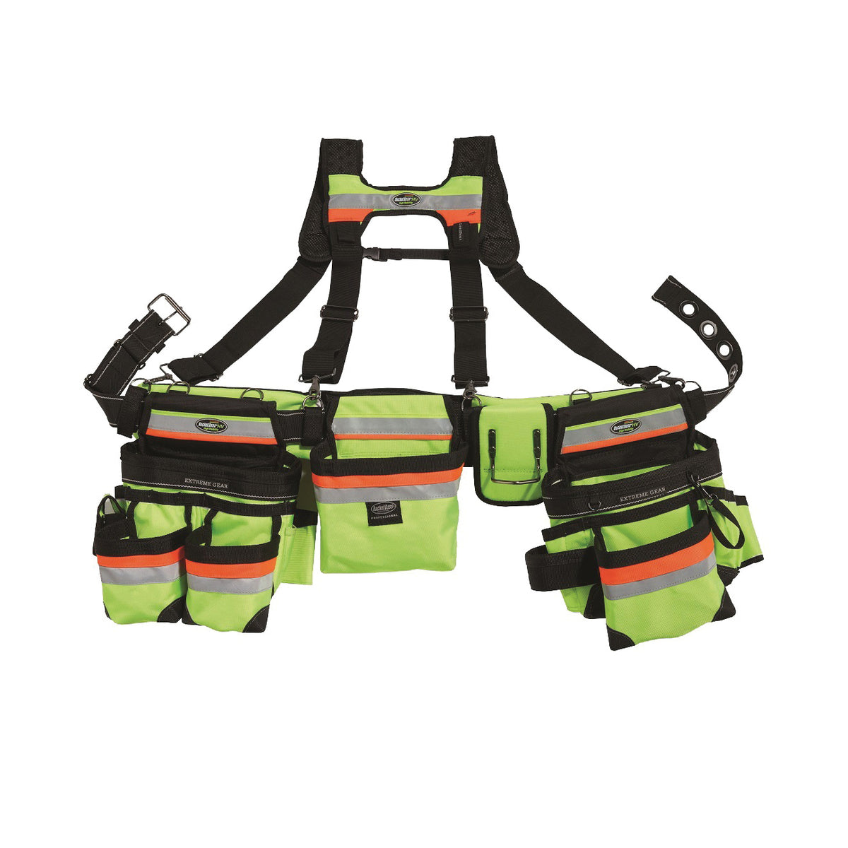 Bucket Boss 55185-HVOY Framer&#39;s Rig, 52 in Waist, Poly Fabric, Black/Yellow, 29-Pocket