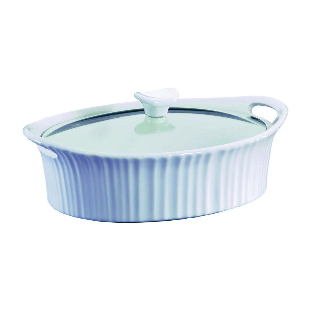 Corningware 1105935 Casserole Dish with Lid, 2.5 qt Capacity, Stoneware, French White, Dishwasher Safe: Yes