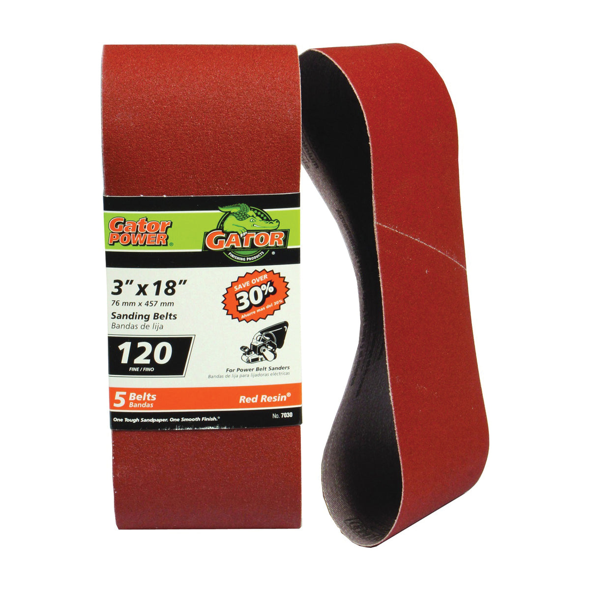 Gator 7030 Sanding Belt, 3 in W, 18 in L, 120 Grit, Fine, Aluminum Oxide Abrasive