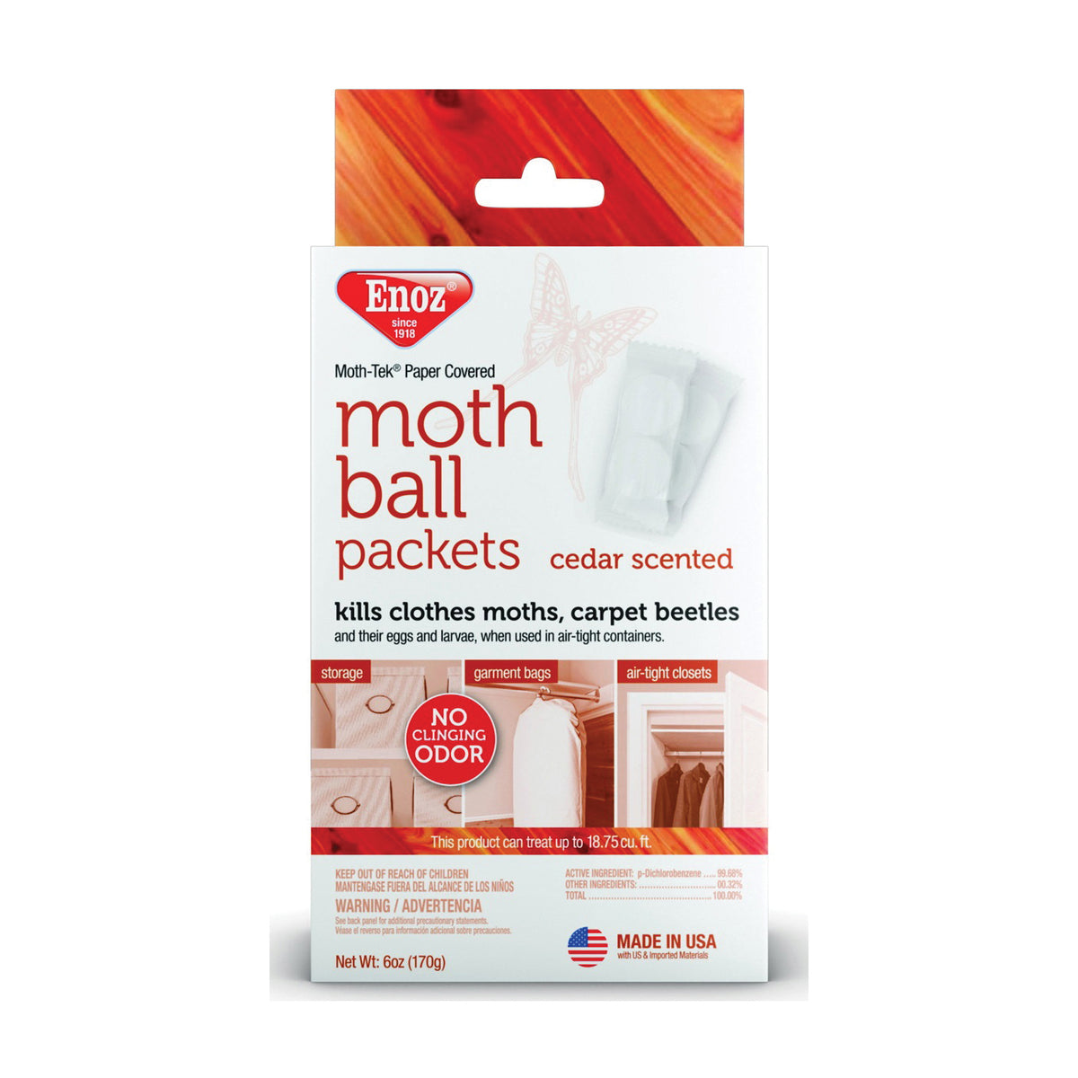 Enoz Moth-Tek E220.6T Moth Ball, Crystalline Solid, Cedar, White