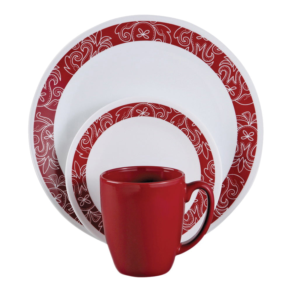 OLFA 1103061 Dinnerware Set, Vitrelle Glass, Red/White, For: Dishwashers, Pre-Heated Microwave Ovens and Refrigerators