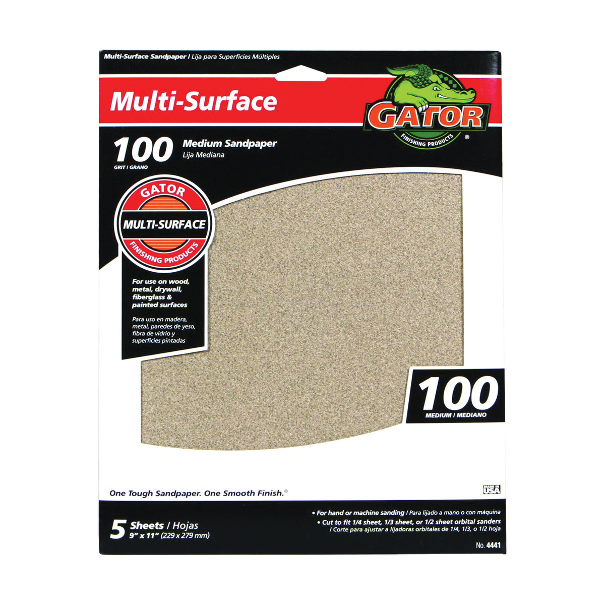 Gator 4441 Sanding Sheet, 11 in L, 9 in W, 100 Grit, Medium, Aluminum Oxide Abrasive