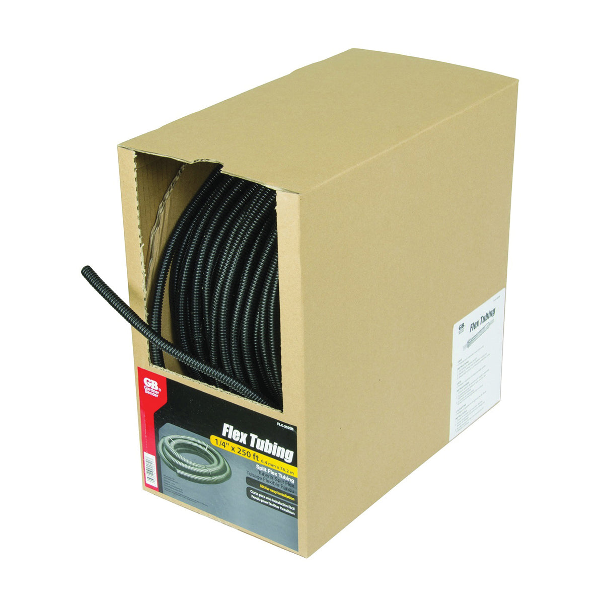 GB FLX-2525B Split Tubing, 1/4 in Dia, 250 ft L, Polypropylene, Black