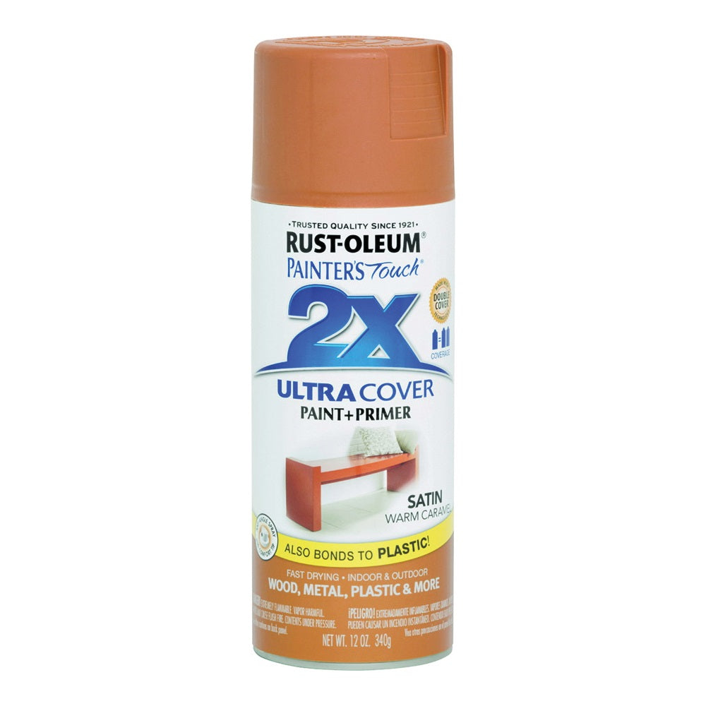 RUST-OLEUM PAINTER'S Touch 267118 Enamel Spray Paint, Satin, Warm Caramel, 12 oz, Aerosol Can