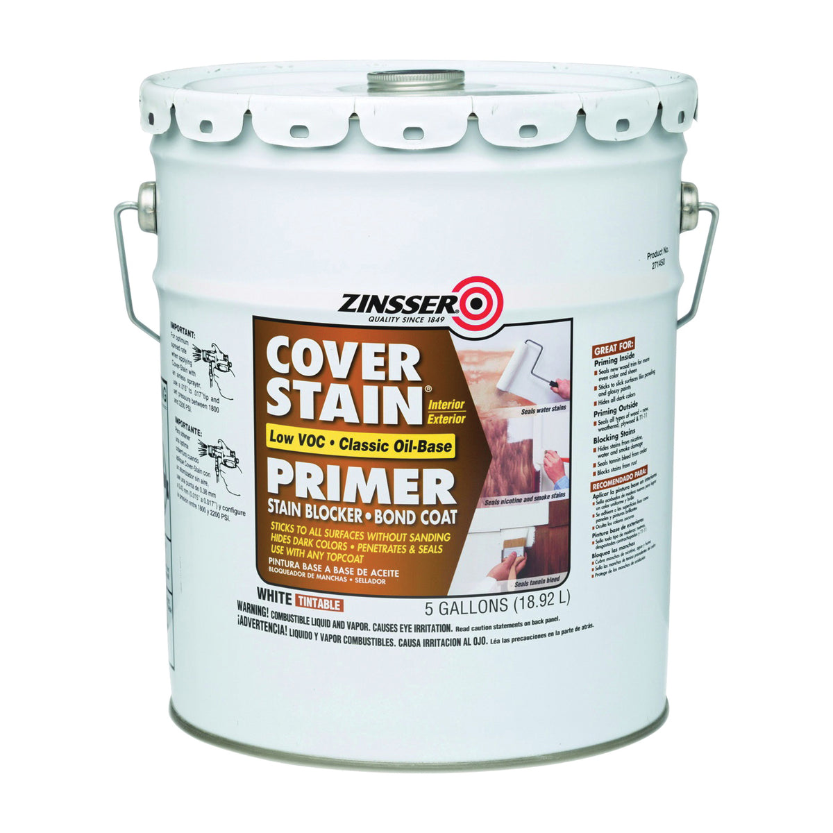 ZINSSER 271450 Primer, Flat, White, 5 gal, Pail