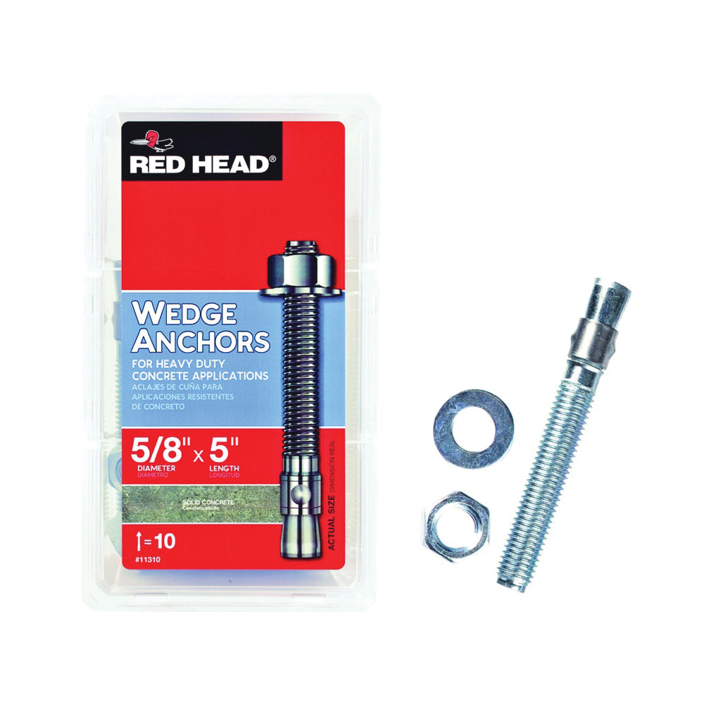 RED HEAD 11310 Wedge Anchor, 5/8 in Dia, 5 in L, Steel, Zinc