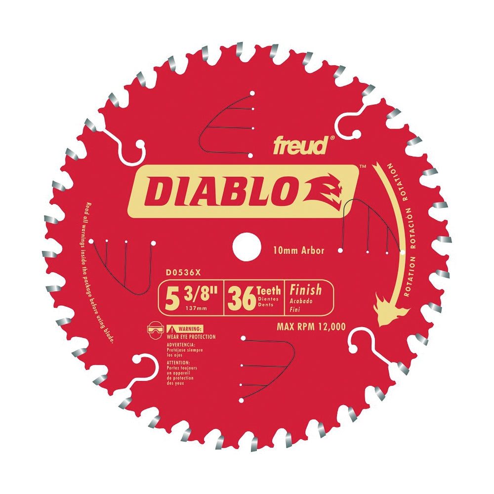 Diablo D0536X Circular Saw Blade, 5-3/8 in Dia, 0.393 in Arbor, 36-Teeth, Carbide Cutting Edge
