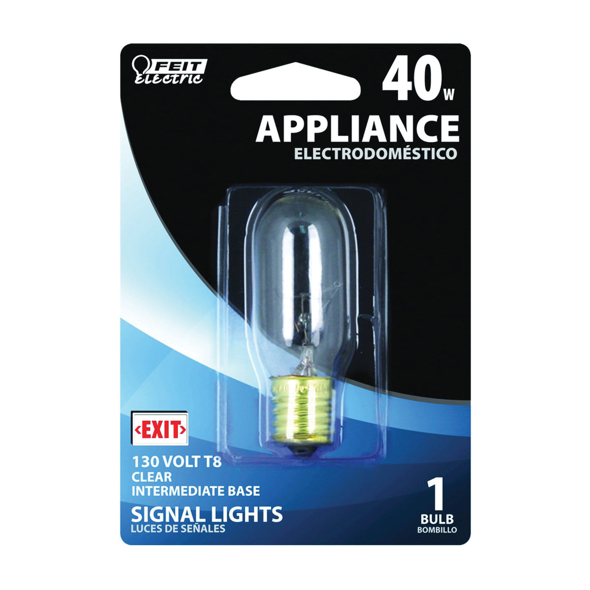 Feit Electric BP40T8N-130 Incandescent Lamp, 40 W, T8 Lamp, Intermediate E17 Lamp Base, 340 Lumens