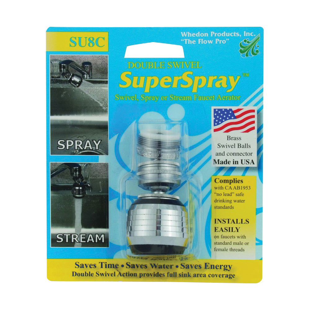 Whedon SU8C Faucet Aerator, 15/16-27 x 55/64-27 Male x Female Thread, Brass, Chrome Plated