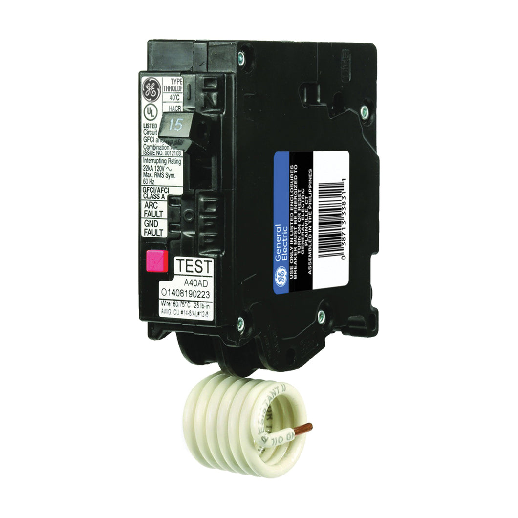 GE Industrial Solutions THQL1115DFP Circuit Breaker, Dual Function, 15 A, 1 -Pole, 120 V, Non-Interchangeable Trip