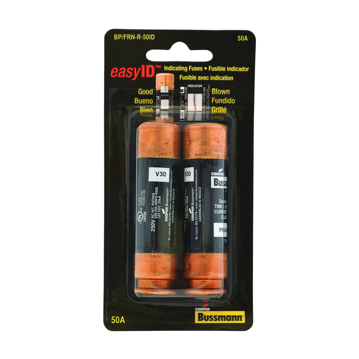 Bussmann BP/FRN-R-50ID Time Delay Fuse, 50 A, 250 V, 20, 200 kA Interrupt