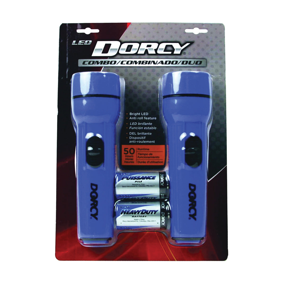 Dorcy 41-2594 Flashlight, D Battery, LED Lamp, 50 hr Run Time, Blue