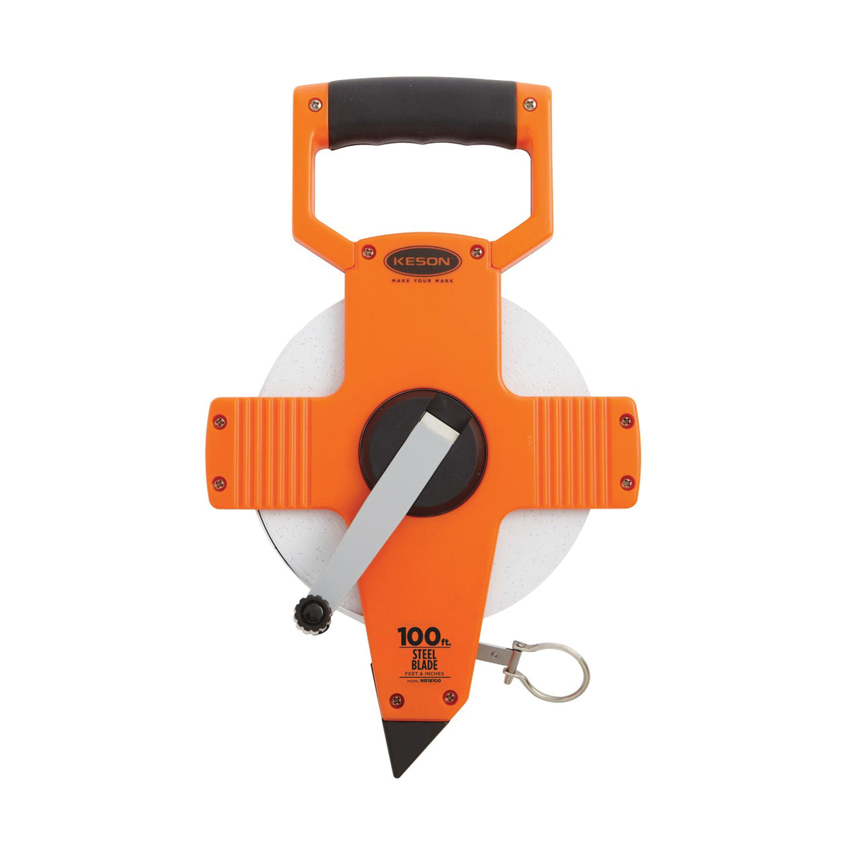 KESON NR18100 Tape Measure, 100 ft L Blade, 3/8 in W Blade, Steel Blade, ABS Case, Gray Case