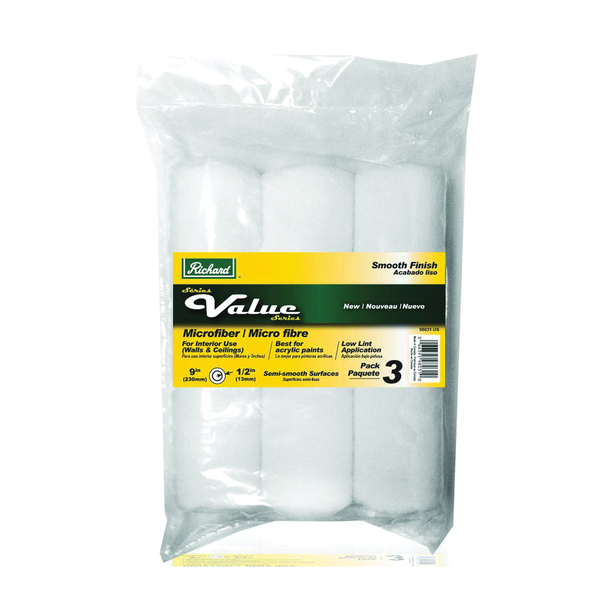 HYDE 98031-US Paint Roller Cover, 1/2 in Thick Nap, 9 in L, Microfiber Cloth Cover