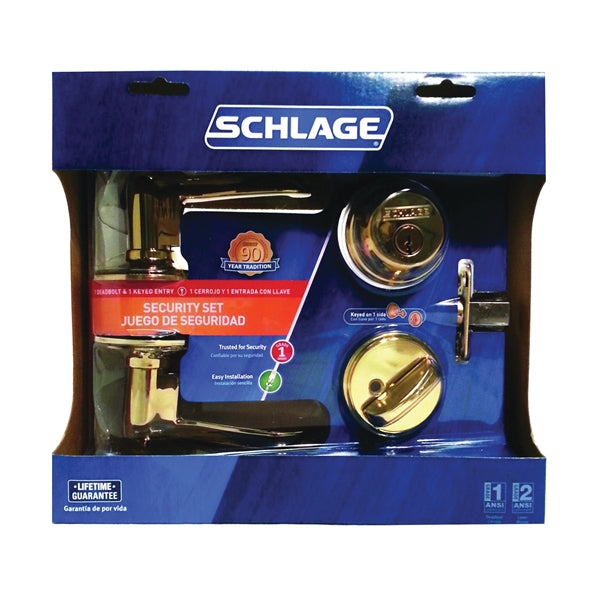 Schlage Flair Series FB50NVFLA505 Knob Lockset, 2 Grade, Keyed Alike Key, Steel, Brass, 2-3/8 x 2-3/4 in Backset