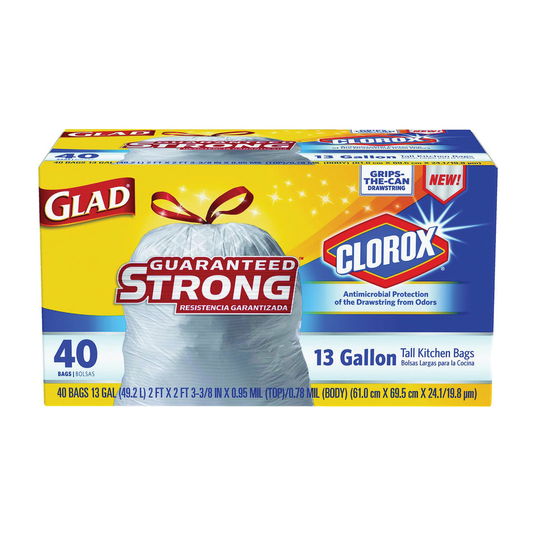 GLAD 78767 Tall Kitchen Trash Bag with Clorox, 13 gal Capacity, Plastic