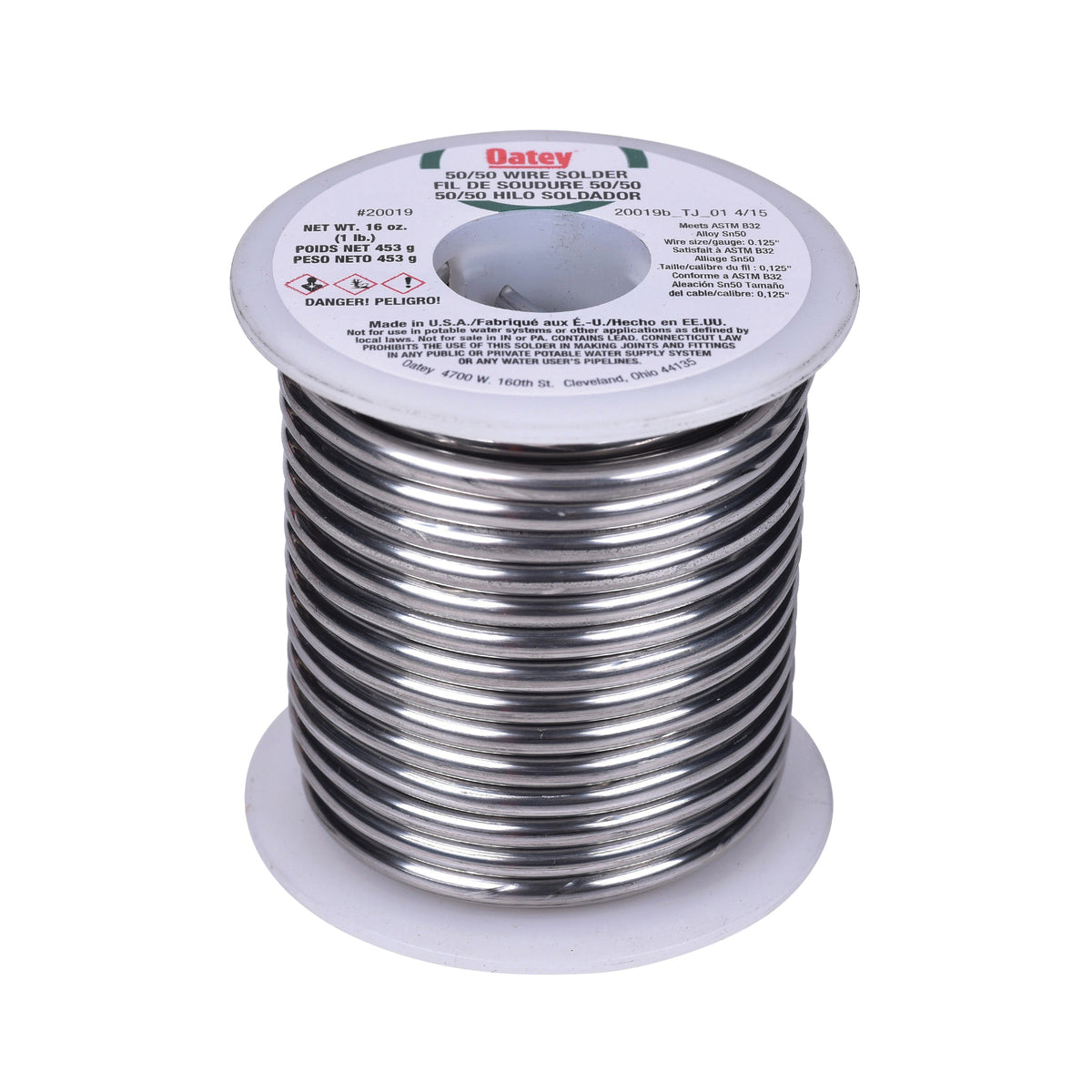 Oatey 20019 Leaded Solder, 1 lb, Solid, Silver, 361 to 421 deg F Melting Point