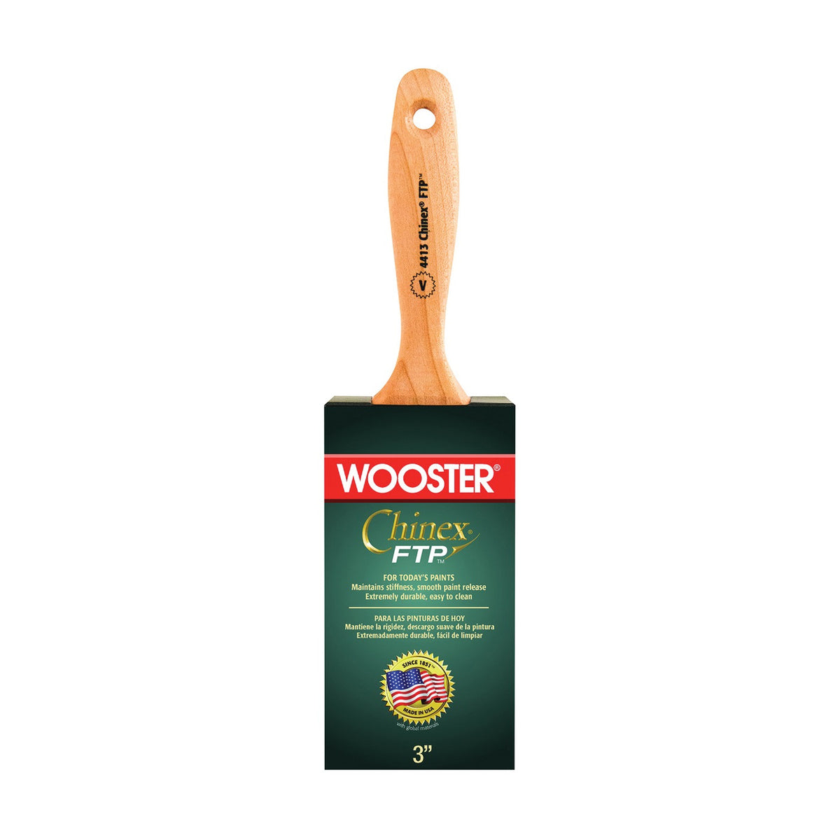 WOOSTER 4413-3 Paint Brush, 3 in W, 3-3/16 in L Bristle, Synthetic Fabric Bristle, Varnish Handle