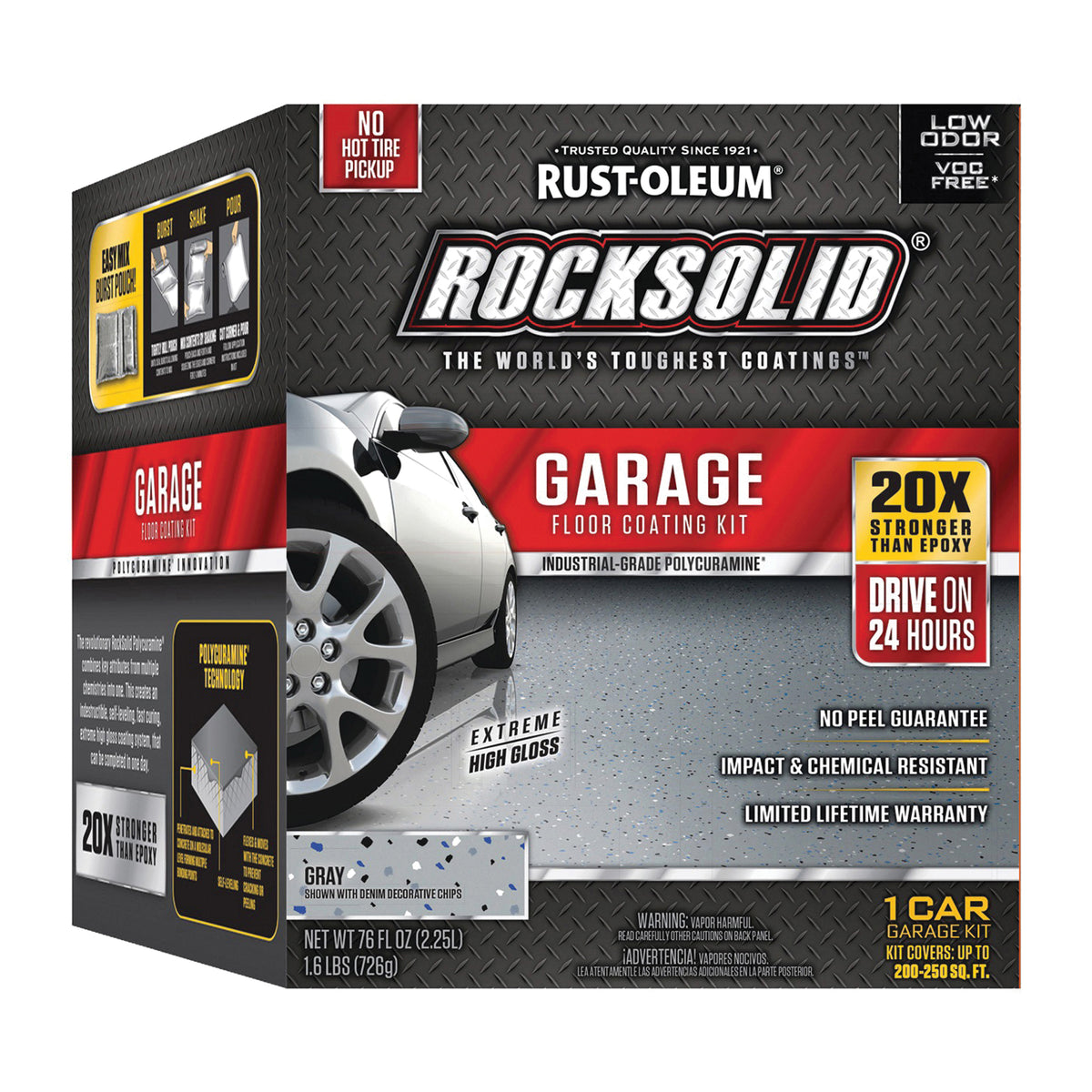 RUST-OLEUM ROCKSOLID 60003 Floor Coating Kit, High-Gloss, Gray, Liquid, 76 oz