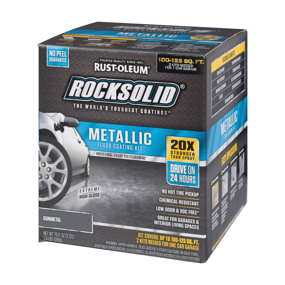 RUST-OLEUM ROCKSOLID 299743 Floor Coating Kit, High-Gloss, Gunmetal, Liquid, 70 oz