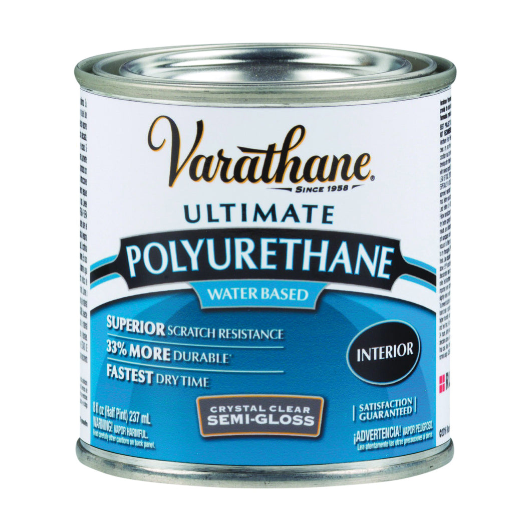 VARATHANE 200161H Polyurethane, Semi-Gloss, Liquid, Crystal Clear, 0.5 pt, Can