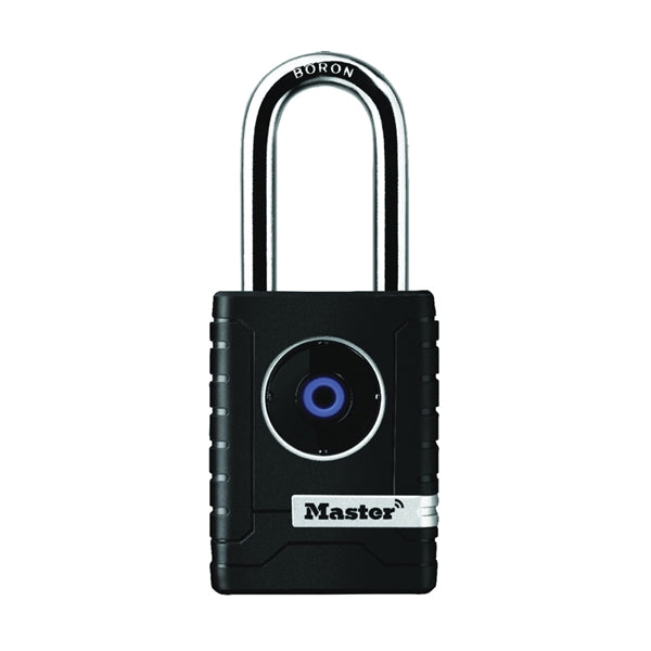 Master Lock 4401DLH Wide Bluetooth Padlock, 11/32 in Dia Shackle, 2 in H Shackle, Boron Steel Shackle, Metal Body