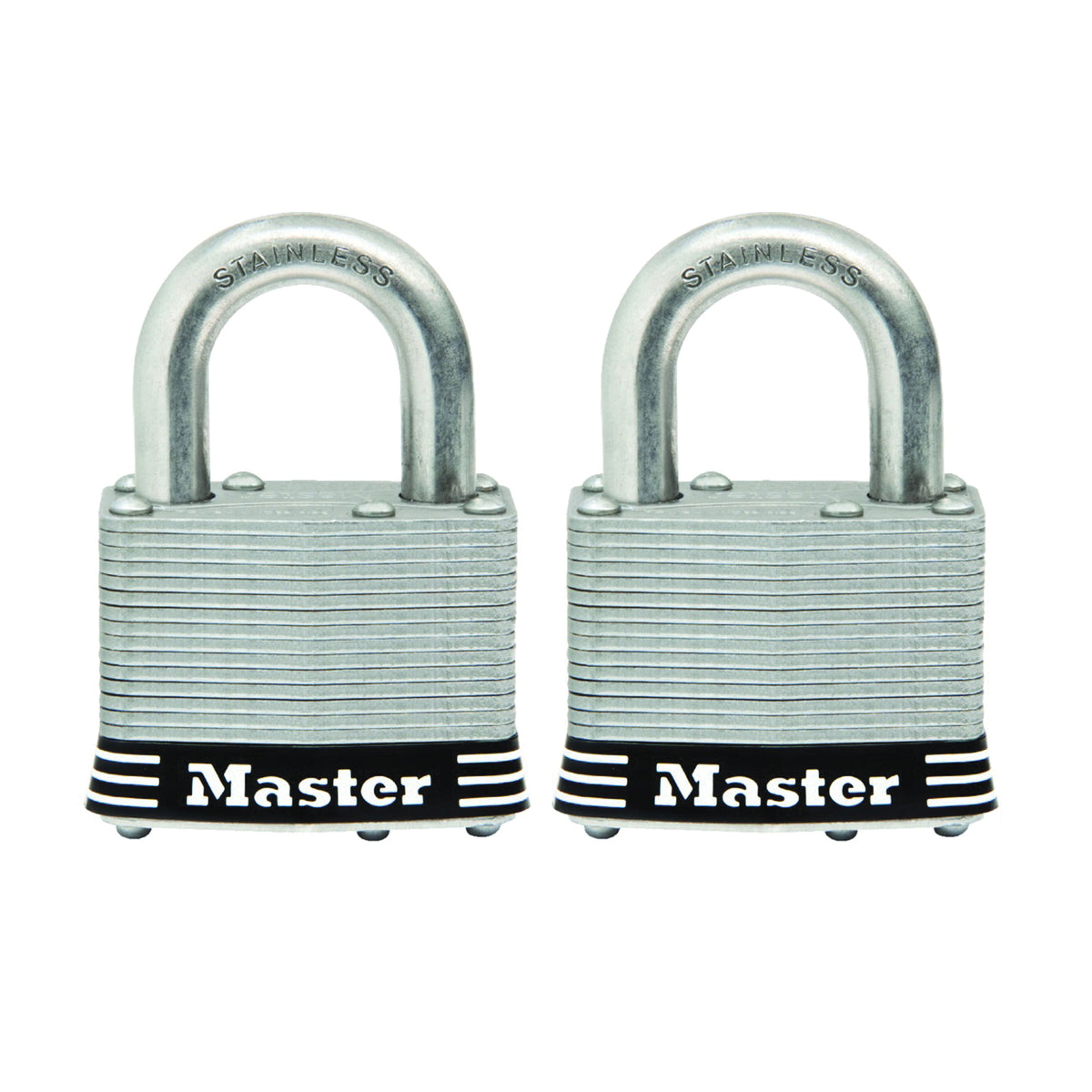 Master Lock 5SSTHC Keyed Padlock Set, Keyed Alike Key, 3/8 in Dia Shackle, 1 in H Shackle, Stainless Steel Shackle