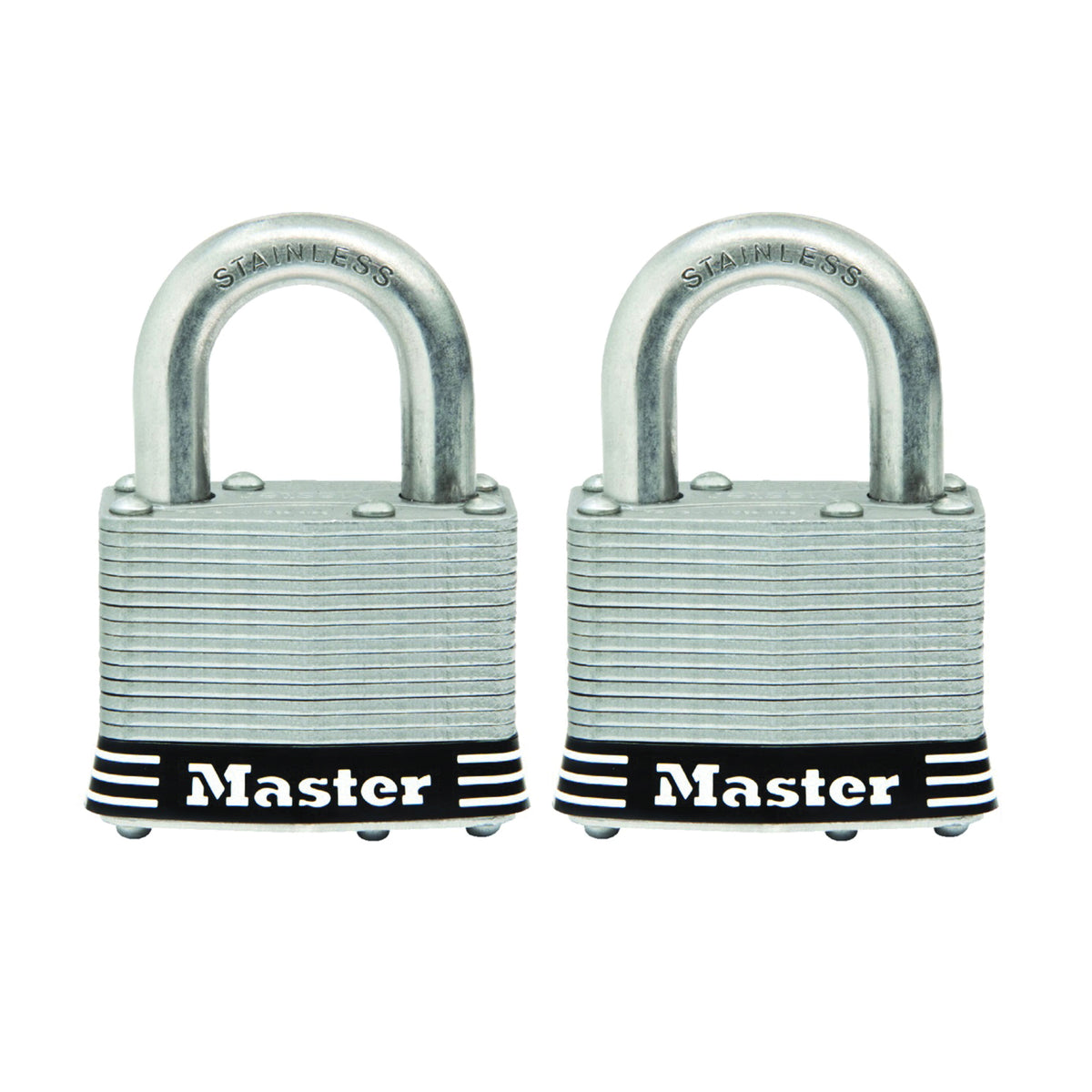 Master Lock 5SSTHC Keyed Padlock Set, Keyed Alike Key, 3/8 in Dia Shackle, 1 in H Shackle, Stainless Steel Shackle