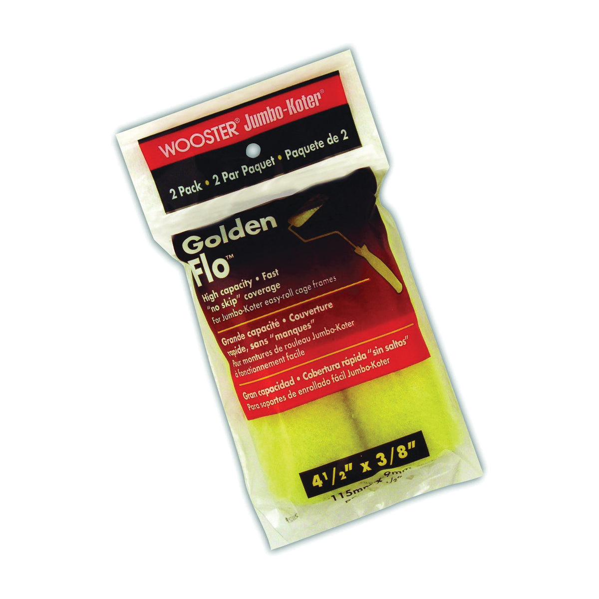 WOOSTER RR315-4 1/2 Paint Roller Cover, 3/8 in Thick Nap, 4-1/2 in L, Fabric Cover, Yellow