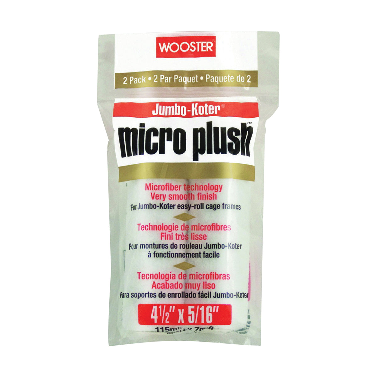 WOOSTER RR314-4 1/2 Paint Roller Cover, 5/16 in Thick Nap, 4-1/2 in L, Microfiber Cloth Cover, White