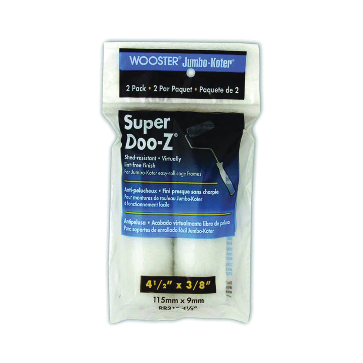 WOOSTER RR313-6 1/2 Paint Roller Cover, 3/8 in Thick Nap, 6-1/2 in L, Fabric Cover, White